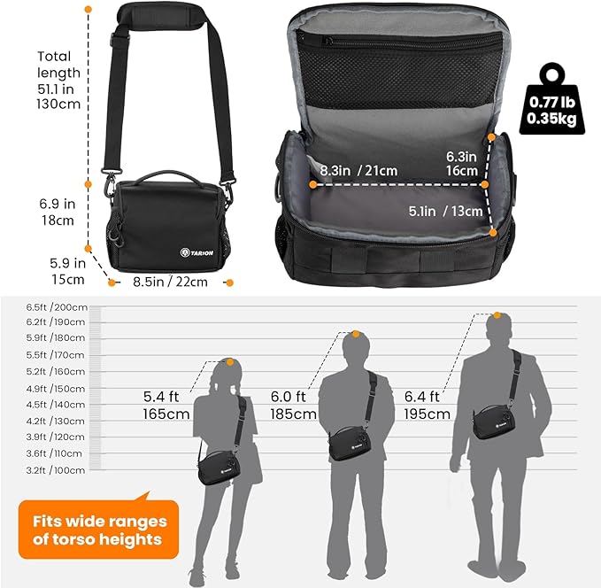 TARION Compact Camera Messenger Bag - 4L Small DSLR Crossbody Sling Case with Tripod Straps Waterproof Raincover for Street Photography - TSB-S