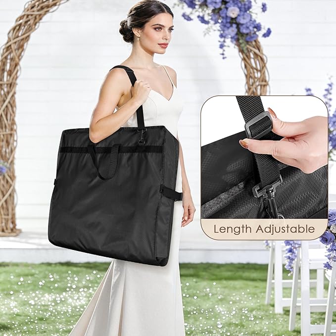 KEEGH 72" Wedding Dress Garment Bag - Tri-Fold Design Bridal Dress Bag with Shoulder Strap & Handle, Heavy-Duty Checkered Oxford Fabric for Long Wedding Gowns & Formal Gown Storage, Black