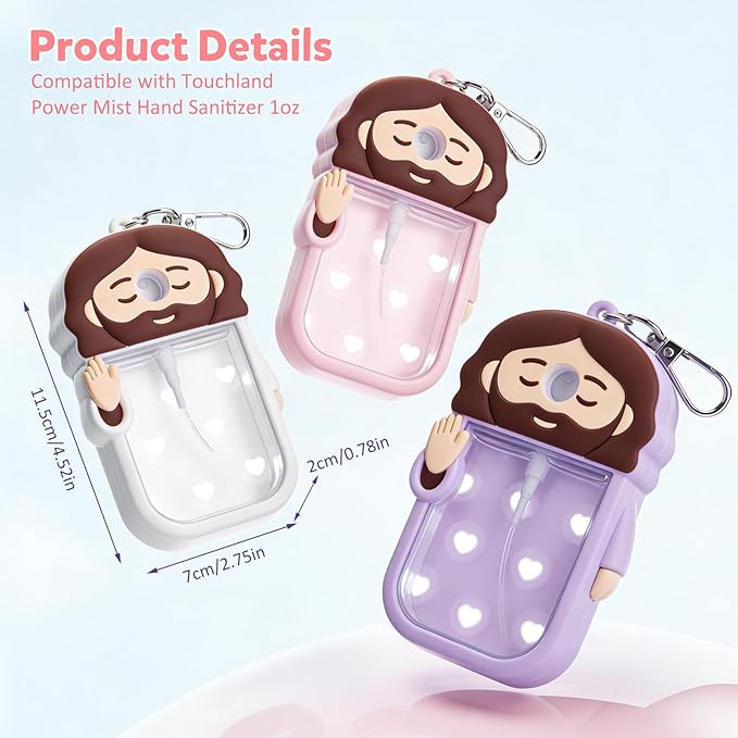 Cornholepy Cute Jesus Hand Sanitizer Keychain 30ml Silicone Spray Bottle Case for Purse Backpack School Office
