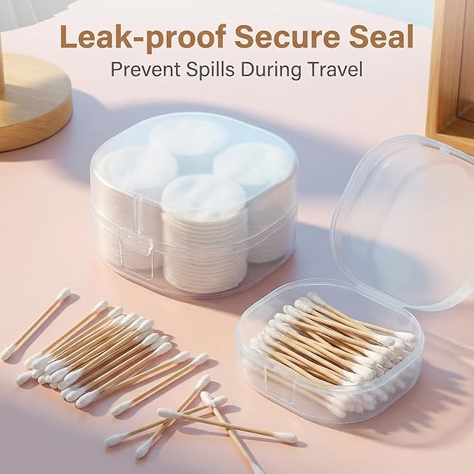 QUUPY Portable Cotton Pad Holder Travel Storage Organizer 2Pcs 7x3.6cm Frosted Clear Plastic Sealed Container for Makeup Remover Pads Cotton Balls Purse Gym Bathroom