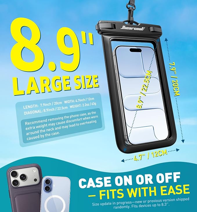 Hiearcool Waterproof Phone Pouch,Waterproof Phone Case for iPhone 17 16 15 14 13 Pro Max Plus up to 8.9",IPX8 Cellphone Dry Bag for Beach Cruise Travel Black&Olive Green-2Pack