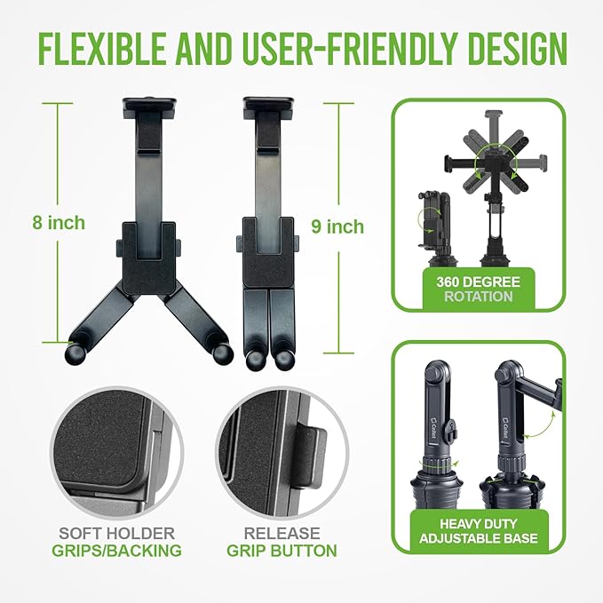 Cellet Cup Holder Tablet Mount, Car Cradle Holder Compatible for All iPad Pro, Air, Mini, Samsung Galaxy Tablet, Amazon Fire, Microsoft Surface