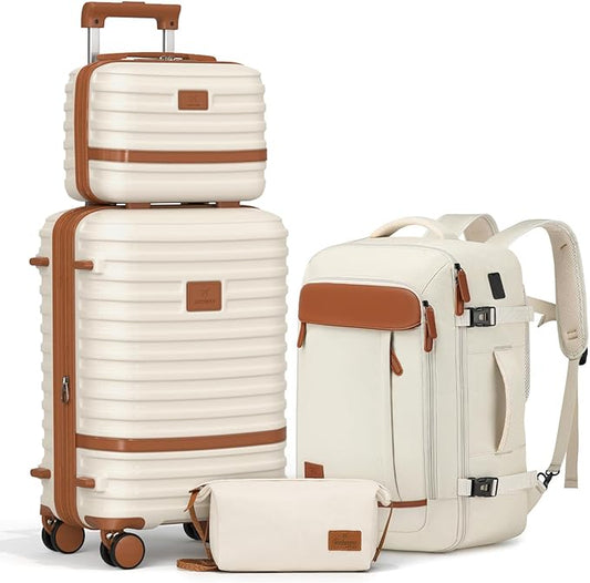 Joyway Expandable Carry on Luggage Sets Airline Approved, Lightweight Hard Shell 20 Inch Carry-on Suitcase with Spinner Wheels, White