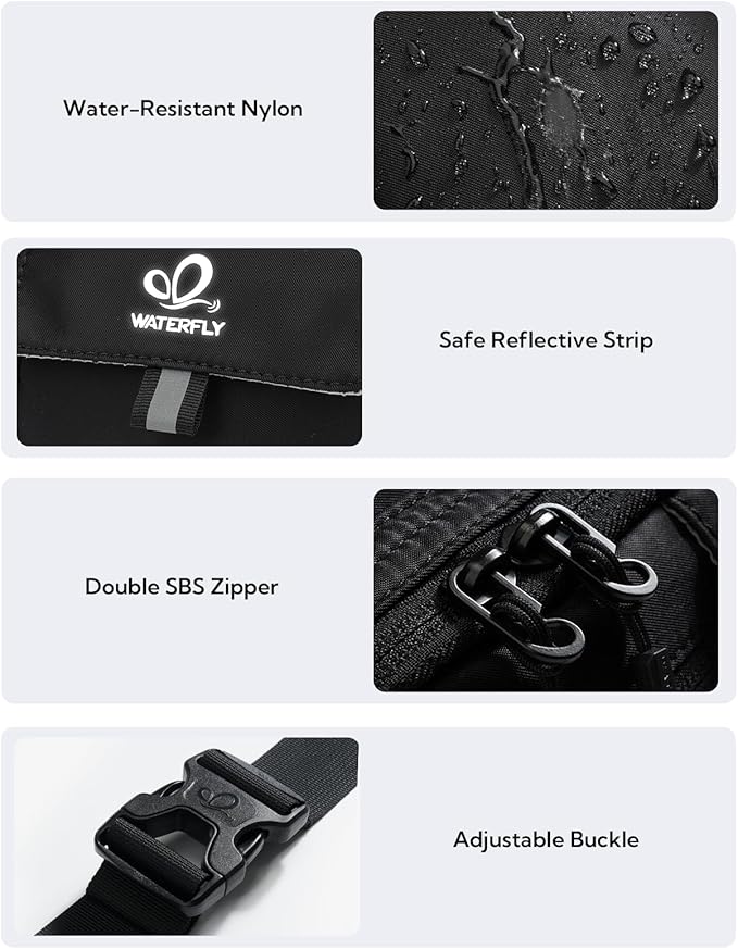 WATERFLY Fanny Pack Waist Bag: 3L Waist Pack with Anti-Theft RFID Blocking, 9 Pockets & Adjustable Belt Water Resistant Hip Pack for Women Men Travel Hiking Running