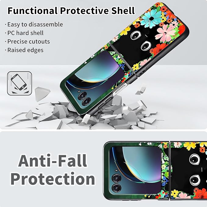 for Motorola Moto Razr 2024 Case,Moto Razr 50 Phone Case Cute Slim Hard PC Ultra-Thin Anti-Scratches Shockproof Protective Cover,Cute Cat Flower
