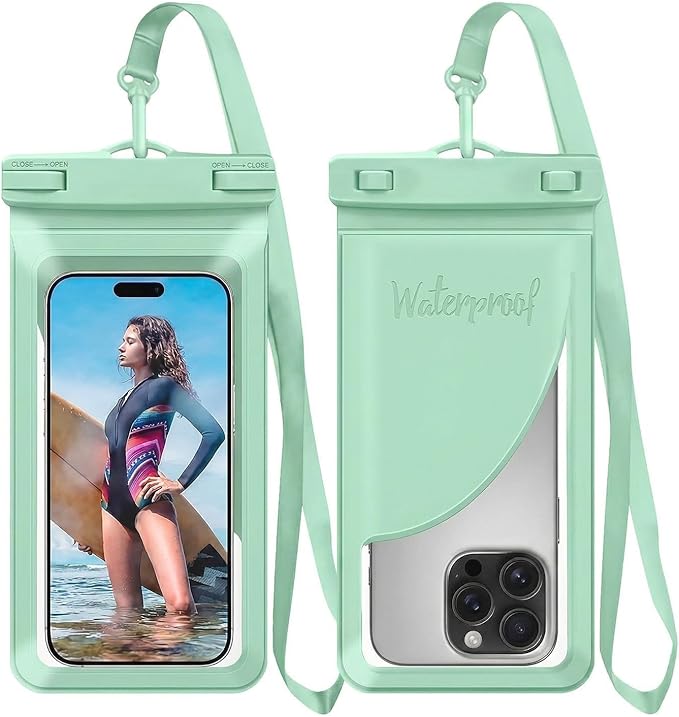 Waterproof Phone Pouch, with Interior Card Pocket, Large Waterproof Phone Case for iPhone 17 16 Pro Max, IPX8 Lightweight Cellphone Dry Bag, Beach Cruise Ship Essentials,1 Pack-Green-8.3″