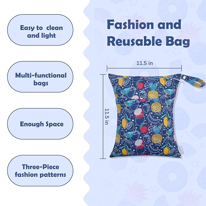 ALVA ALVABABY 3pcs Cloth Diaper Wet Dry Bags Waterproof Reusable with Two Zippered Pockets Travel Beach Pool Daycare Soiled Baby Items Yoga Gym Bag for Swimsuits or Wet Clothes 3L-ZM20A