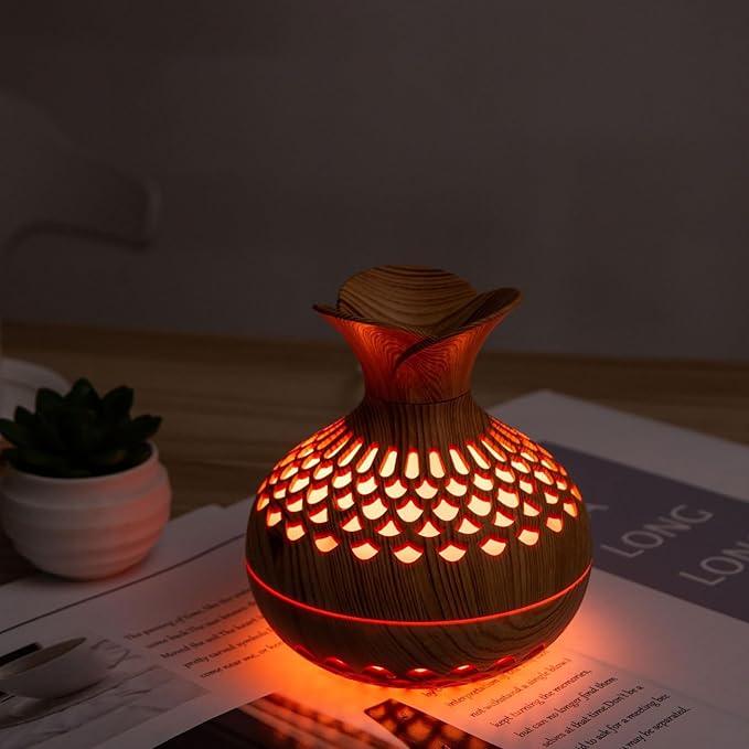 Humidifiers for Bedroom, 300ml Portable Mini Humidifier Wooden Vase Flower Diffuser for Baby Bedroom Travel Office