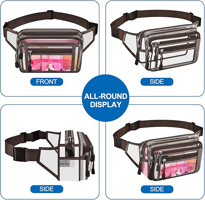 Clear Bag Stadium Approved Clear Fanny Pack for Women for Work,Multi-purpose Waist Bag for Travel & Sporting Event