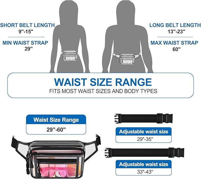 Clear Bag Stadium Approved Large Clear Fanny Pack for Women for Work,Multi-purpose Waist Bag for Travel & Sporting Event