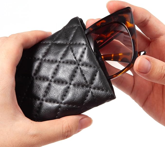 TRIUMPH VISION Squeeze Leather Sunglasses Pouch - 3 Pack Glasses Case Soft Eyeglass Sleeve Pouch Holder