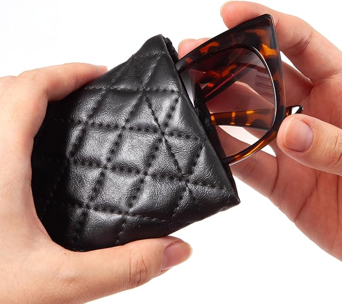 TRIUMPH VISION Squeeze Leather Sunglasses Pouch - 3 Pack Glasses Case Soft Eyeglass Sleeve Pouch Holder