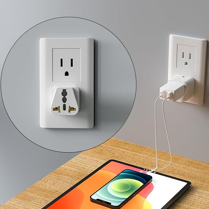 Bates- Universal Travel Plug Adapter, 4 Pack, Converts EU/UK/AU/Asia Plugs to USA Outlet, Europe to US Plug Adapter, UK to US Outlet, Compact Design for Home, Office