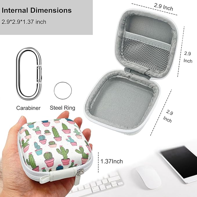 Earbud Case Headphone Organizer Ear Bud Case Portable EVA Carrying Box Storage Bag with Carabiner for AirPods Beats Bose Galaxy Buds 4/3/FE Data Cable Storage (Cactus)