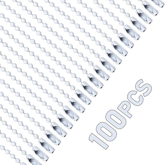 Lemonkey 100Pcs Ball Beads Chain Bulk,White Keychain Rings Metal Chain,4 Inch Dog Tag Metal Small Chain with Connectors for Hanging Decoration