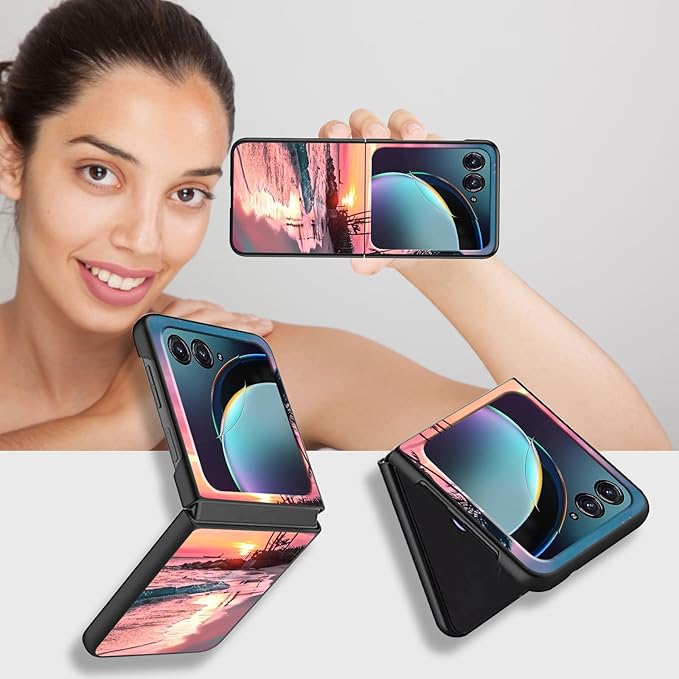 for Motorola Razr Plus 2025 Case,for Razor Plus 2025 Phone Case Cute Slim Hard PC Ultra-Thin Anti-Scratches Shockproof Protective Cover,See Beach Sunset