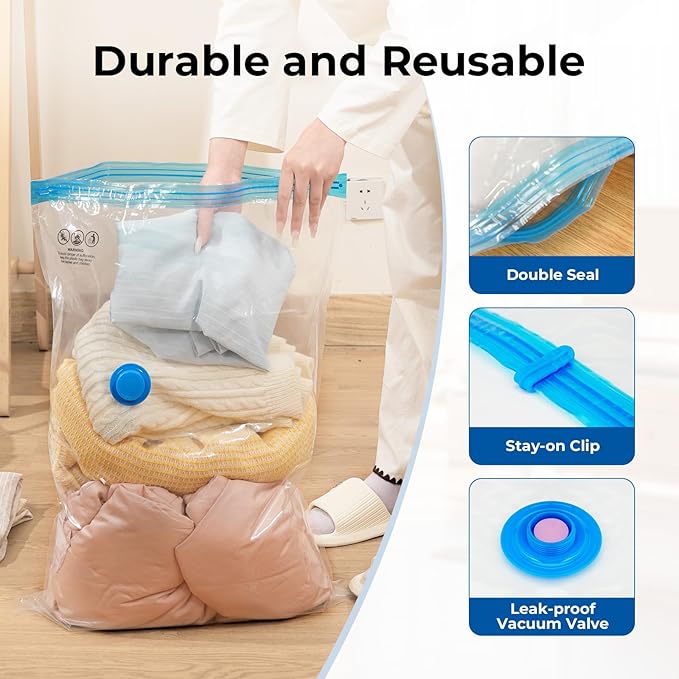 ETENWOLF 10 Pack Large Vacuum Storage Bags with Rechargeable Wireless Pump, Vacuum Seal Bags for Clothes and Travel, Space Saver Compression Bags for Luggage and Suitcases (31.5 X 23.6 inch)