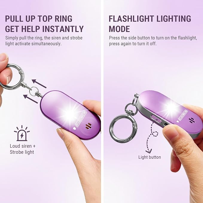 Personal Safety Alarm Keychain, 130dB Dual-Sided Speakers, Lightweight Aluminum Alloy, Loud Emergency Self Defense Alarm with LED Light for Women, Kids & Seniors