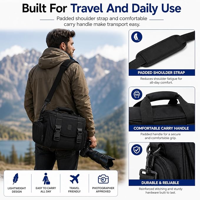 eCostConnection Extra Large Camera Bag Fully Padded Gadget Case with Dual Buckles for Sony,Nikon, Canon, Olympus, Pentax, Panasonic, Samsung & Many More SLR Cameras & Camcorders