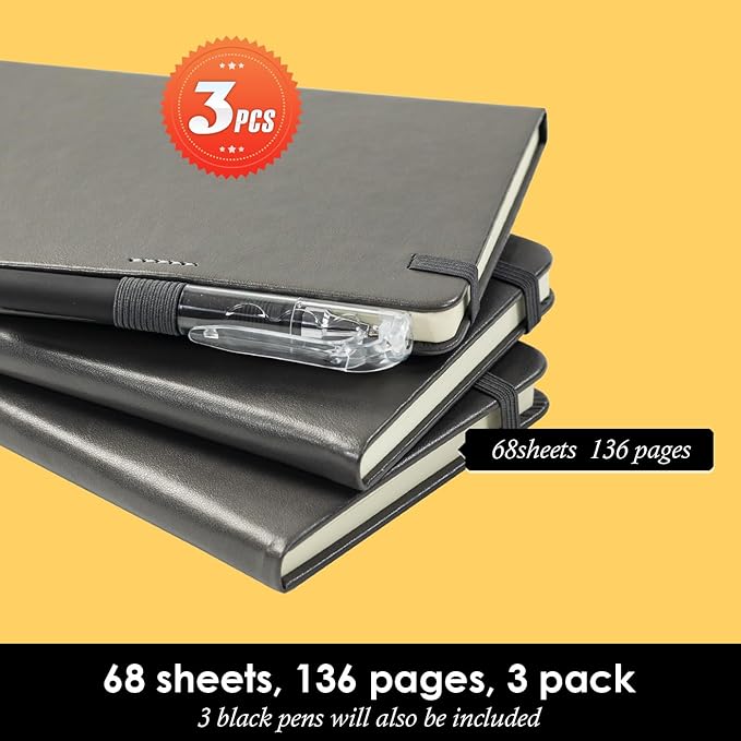 NIRMIRO Small Pocket Notebook Journal for Men/Women, 3 Pack A6 Mini Small Notepad Note Book 3.7" x 5.7" with Pen Holder for Work Travel Writing, Leather, Grey