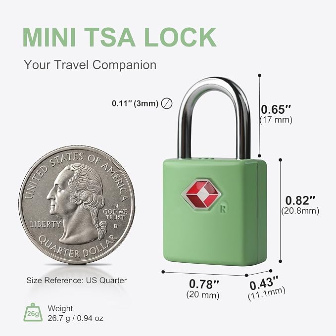 TSA Locks for Luggage, Luggage Locks TSA Approved 4 Pack for International Travel Essentials, Small Padlock with Key, Mini Padlock for Bag, Suitcase, Backpack, Purse Zipper, Case, Drawer