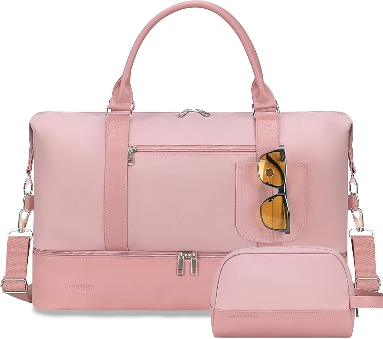 Women's Weekender bag Travel Duffel Bag with Shoe Compartment 21-inch Airline-Approved Carry-On, 2-Piece Overnight Bag Set Personal Item Luggage