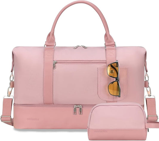 Women's Weekender bag Travel Duffel Bag with Shoe Compartment 21-inch Airline-Approved Carry-On, 2-Piece Overnight Bag Set Personal Item Luggage