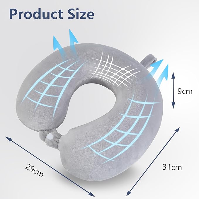 Travel Pillow, Memory Foam Neck Pillow for Traveling, U Shape Airplane Portable Flight Pillow Adult Travel Neck Pillow for Plane Train Car Home Office - Grey