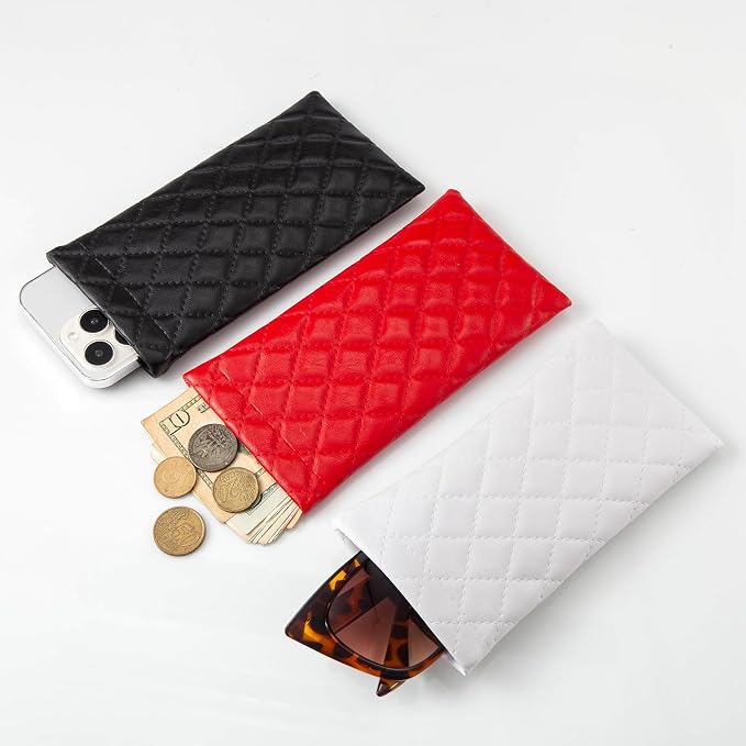 TRIUMPH VISION Squeeze Leather Sunglasses Pouch - 3 Pack Glasses Case Soft Eyeglass Sleeve Pouch Holder