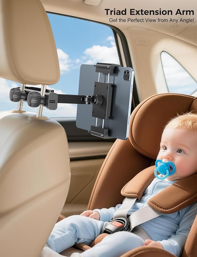 PLDHPRO Tablet Holder for Car Headrest Mount 3-in-1 Adjustable Aluminum Alloy Arm Back Seat Stand Compatible 5.5-14.6'' Devices, Road Trip Essentials for Kids Accessories