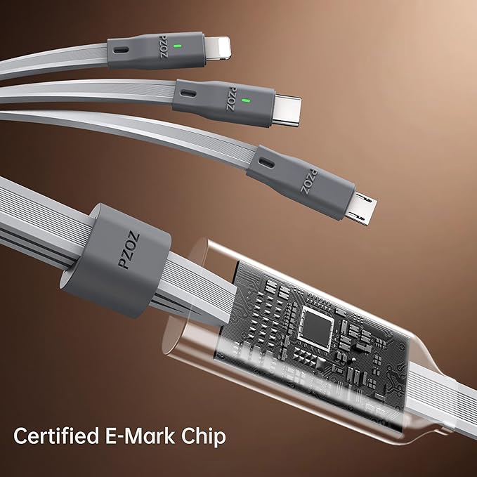 PZOZ 100W USB C & USB A Charging Cable, 3 in 1 Multi Fast Charging at The Same Time, Multiple Charger Cord with Type C[100W]/Lightning[27W]/Micro[10W] for iPhone 17 16 15 14 iPad Pro MacBook Samsung