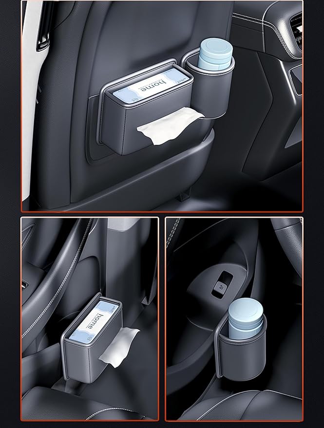 Cup& Tissue Holder for Car,Backseat Car Tissue Organizer,Car Seat Back Door Cup Holder Auto,Clip on Car Cup Holder Hand Sanitizer