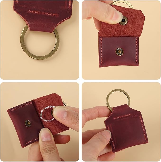 Jack&Chris Genuine Leather SD Card Holder Keychain, Anti-Shock Anti-Dust SD Card Case, Portable Camera Accessories for SD CF CFexpress Micro SD Nano SIM and Micro SIM Cards, Red 2 Packs