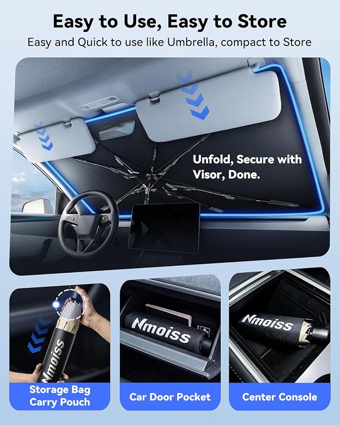 Nmoiss Windshield Sun Shade Umbrella for Sierra - [Vinyl Coating Heat Shield] Protect Car from Sun Rays & Heat Damage Keep Cool and Protect Interior, Spring Structure Edge