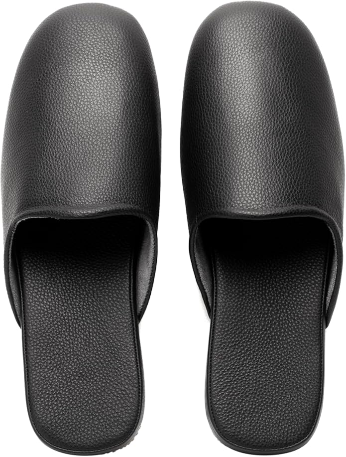 Men's Leather Slippers Top Grain Leather Slippers for Men and Women Scuff Slipper with Memory Foam Minimalist Mules House Slip-on Shoes for Office Home Bedroom Living Room Guests Visitor