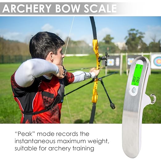 Digital Archery Bow Scale, 110lb Luggage Scale with Peak & Hold Mode, Portable Digital Scale with Backlit LCD, g/oz/kg/lb Conversion for Recurve & Compound Bow, Luggage Weighing