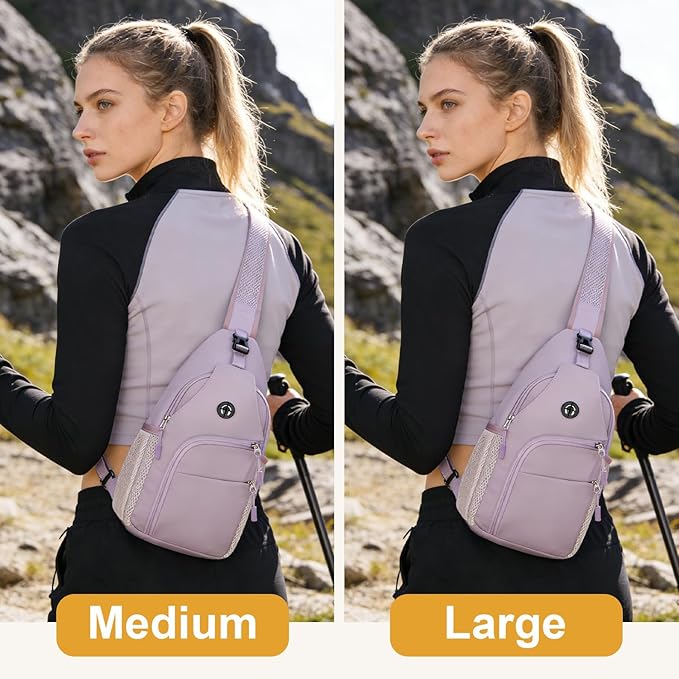 Pritent Crossbody Bags for Women Man, Waterproof Sling Bag Backpack Trendy Casual Cross Body Bags with Convertible Shoulder Strap Chest Bag for Camping Hiking Travel Essentials (Purple, Medium)