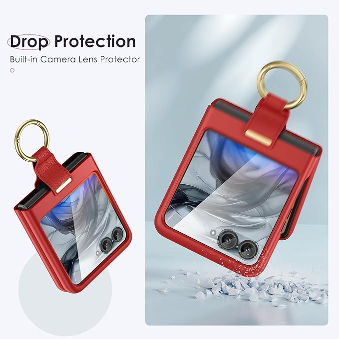 Maxdara for Motorola Razr 2026/2025/2024 Case [Not Fit Ultra or Plus], with Built-in Screen Protector & Ring Holder, Slim Protective Case for Moto Razr 2026 & Razr 2025 (Red)