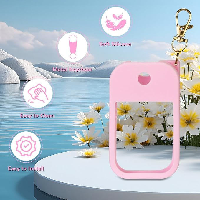 2 Pack Hand Sanitizer Spray Case Compatible with Touchland Power Mist 1 oz – Silicone Case with Keychain for Touch Land Mist 1 fl oz（30 ml）, Hand Sanitizer Accessory for 1 fl oz (Pink+Blue)