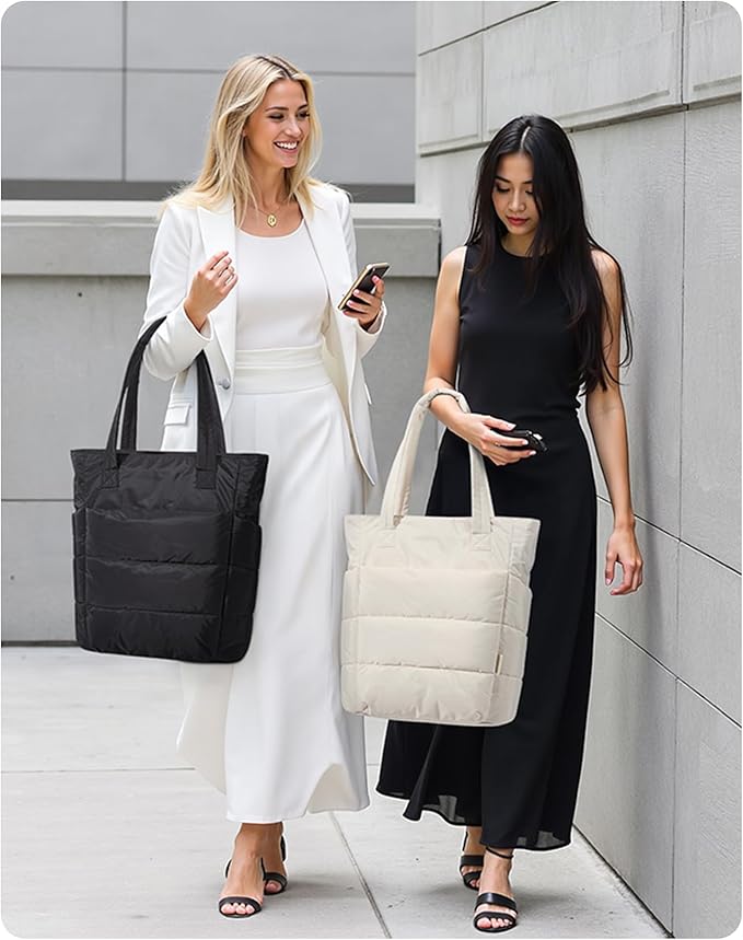 BAGSMART Tote Bag for Women, Lightweight Puffy Tote Bag with Compartments Shoulder Bag Handbag for Travel, Work, Gym | Lightweight