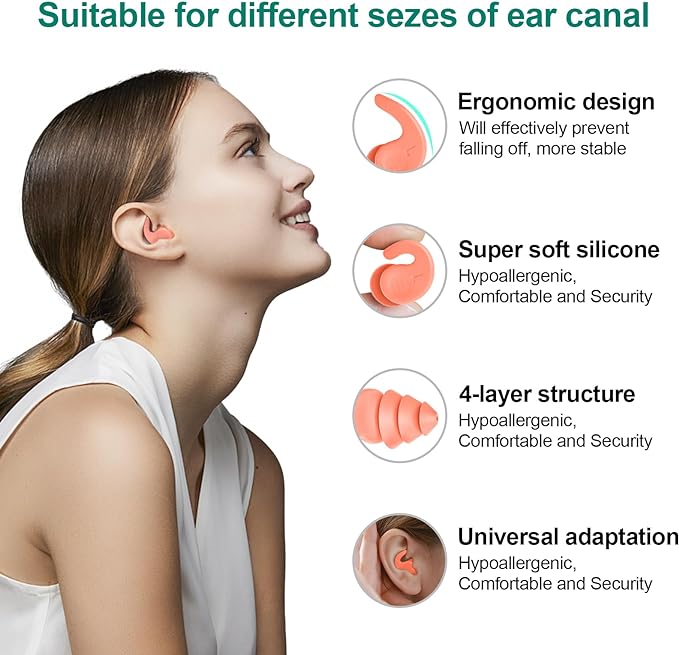 Swimming Ear Plugs for Adults,3 Pairs Waterproof Reusable Silicone Swim Earplugs for Swimming Surfing Snorkeling Showering and Water Pool,Beach,Ocean (Adults & Teens 14+)