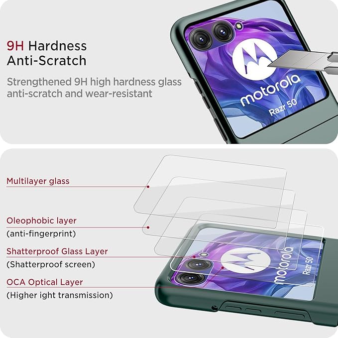 Miimall Slim Case for Motorola Razr 2024 with Screen Protector,Ultra-Thin [Military Grade Shockproof][Camera Protection] Drop-Proof Hard Nonslip Grip Cover,Full Body Rugged Moto Razr 2024 Case,Green