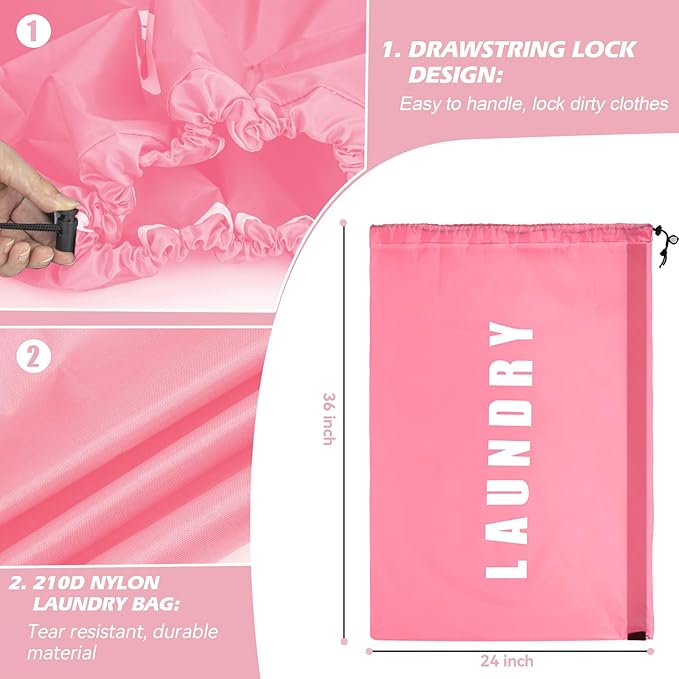 Isink Heavy Duty Laundry Bag with Strap,2 Pack Travel Laundry Bags for Dirty Clothes,24" x 36" Large Laundry Bag for Traveling,Camping,Dorm (Cyan + Pink)
