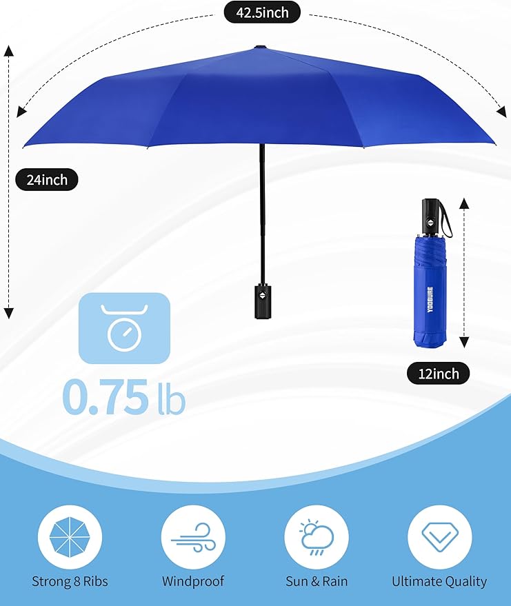 Yoobure Compact Travel Umbrella - Windproof Umbrellas for Rain, Small Portable UV Umbrella for Sun Protection, Folding Automatic Umbrellas in Lightweight for Car, Backpack, Walking, Kids, Women