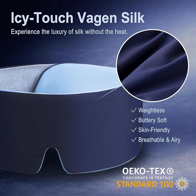 Sleep Mask for Men & Women, Blackout Eye Mask for Sleeping, Hypoallergenic Ultra-Lightweight Full Coverage Blindfold with Quiet Adjustable Strap, Reversible & Cooling – for Airplane Travel