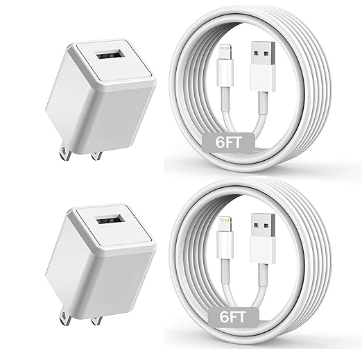 iPhone Charger,Long 6FT iPhone Charger 2Pack i Phone Cord 6feet USB to Lightning Cable Quick Fast Charging Data Sync Cord USB Wall Charge Block Adapter for I Phone14/13/12/11/XS/XR/X/8/7/5/SE2022/iPad