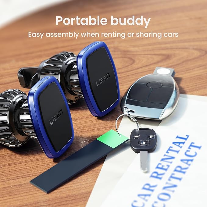 LISEN 2 Pack Magnetic Phone Holder for Car Magnet for Phone Car Mount Vent 6 Military Magnets Vent Cell Phone Holder Mount for Car Plate Fit All, Gifts for Women Men, Car Accessories (Blue)