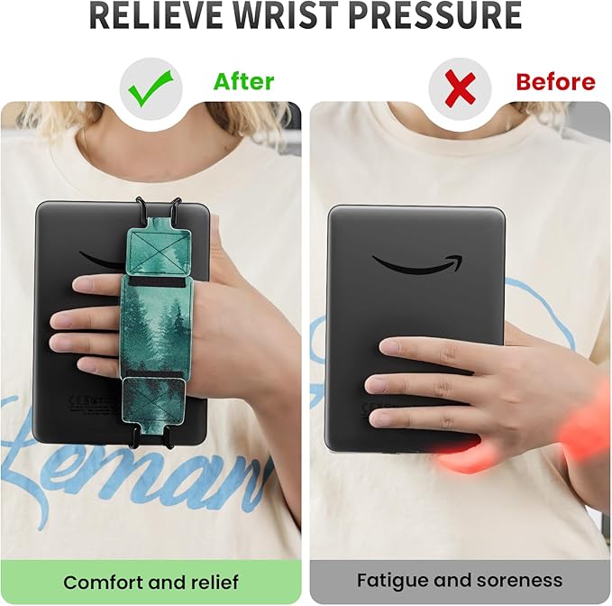 MoKo 2 Pack Security Hand Strap for 6-8" eReaders Fire Tablet -Kindle/Kobo/Voyaga/Lenovo/Sony E-Book Tablet, High-Elasticity Versatile Hand Strap Lightweight Finger Grip Holder, Emerald+Forest Green