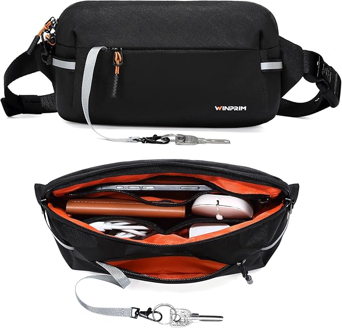 Fanny Pack for Men Women 2L Lightweight Waist Belt Hip Bag Slim Crossbody Sling Bag Adjustable Water Resistant Bum Belt Pouch for Travel Running Shopping Hiking Cycling Climbing EDC BLACK