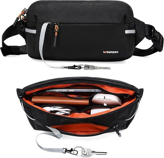 Fanny Pack for Men Women 2L Lightweight Waist Belt Hip Bag Slim Crossbody Sling Bag Adjustable Water Resistant Bum Belt Pouch for Travel Running Shopping Hiking Cycling Climbing EDC BLACK
